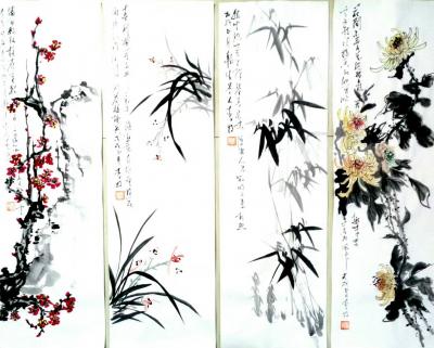 李牧日记-花鸟画《梅兰竹菊》两套屏风，客户定制，已经完成并交付，拍照留存。有差异哦。【图2】