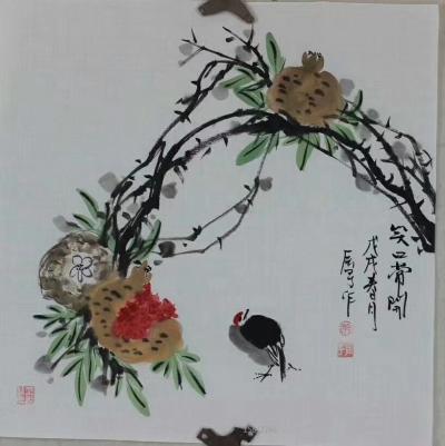 丁建坤日记-斗方四幅 国画 《笑口常开》 《金秋》《秋色》《笑口常开》 丁建坤作品 谢谢大家【图1】