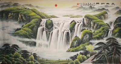 宁建华日记-大六尺的彩墨山水画《聚祥纳瑞》，献给老师们，现品，宁建华【图1】