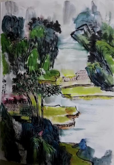 李同辉日记-重彩山水画，尝试另外一种风格【图1】