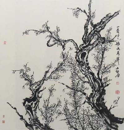 徐家康日记-国画《一树寒梅迎风开》，徐佳康作品，裱上板，在展厅里还可观…………【图1】