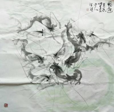 胡小炜（润德）日记-国画《畅游》69×69cm，胡小炜【图1】