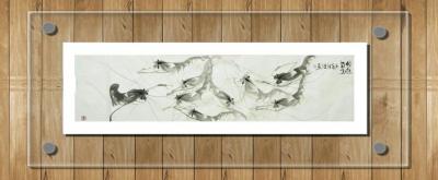 胡小炜（润德）日记-下午新品《畅游自在》    胡小炜画虾
138×34cm【图1】