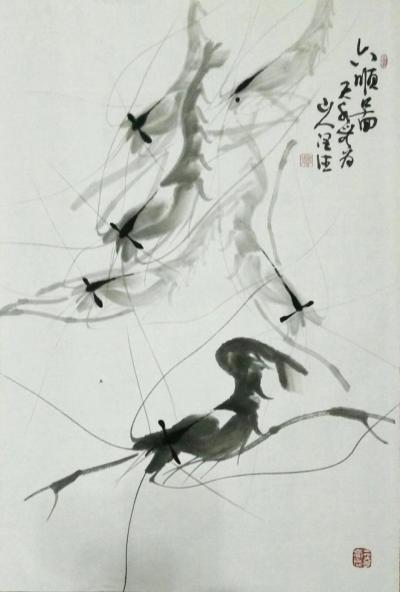 胡小炜（润德）日记-胡小炜国画作品，《六顺图》，46×69cm【图1】