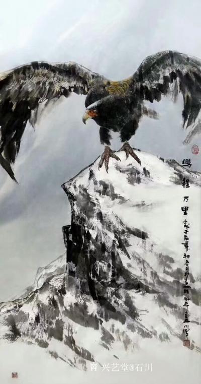 石川日记-国画动物 雄鹰系列作品《雄霸九天》    《鹏程万里》。
在今日之中国画坛，在【图1】