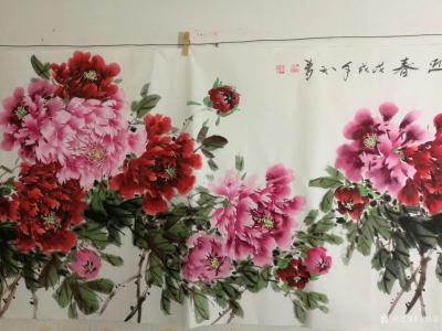 王长泉日记-国画牡丹《富贵迎春》，尺寸98×180cm，新完成
王长泉 专画牡丹，欢迎订制【图4】