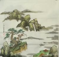 艺术家贾芳日记:国画山水作品《寒江垂钓》，尺寸66*66cm。
贾芳【图0】