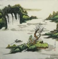 艺术家贾芳日记:国画山水作品《寒江垂钓》，尺寸66*66cm。
贾芳【图1】