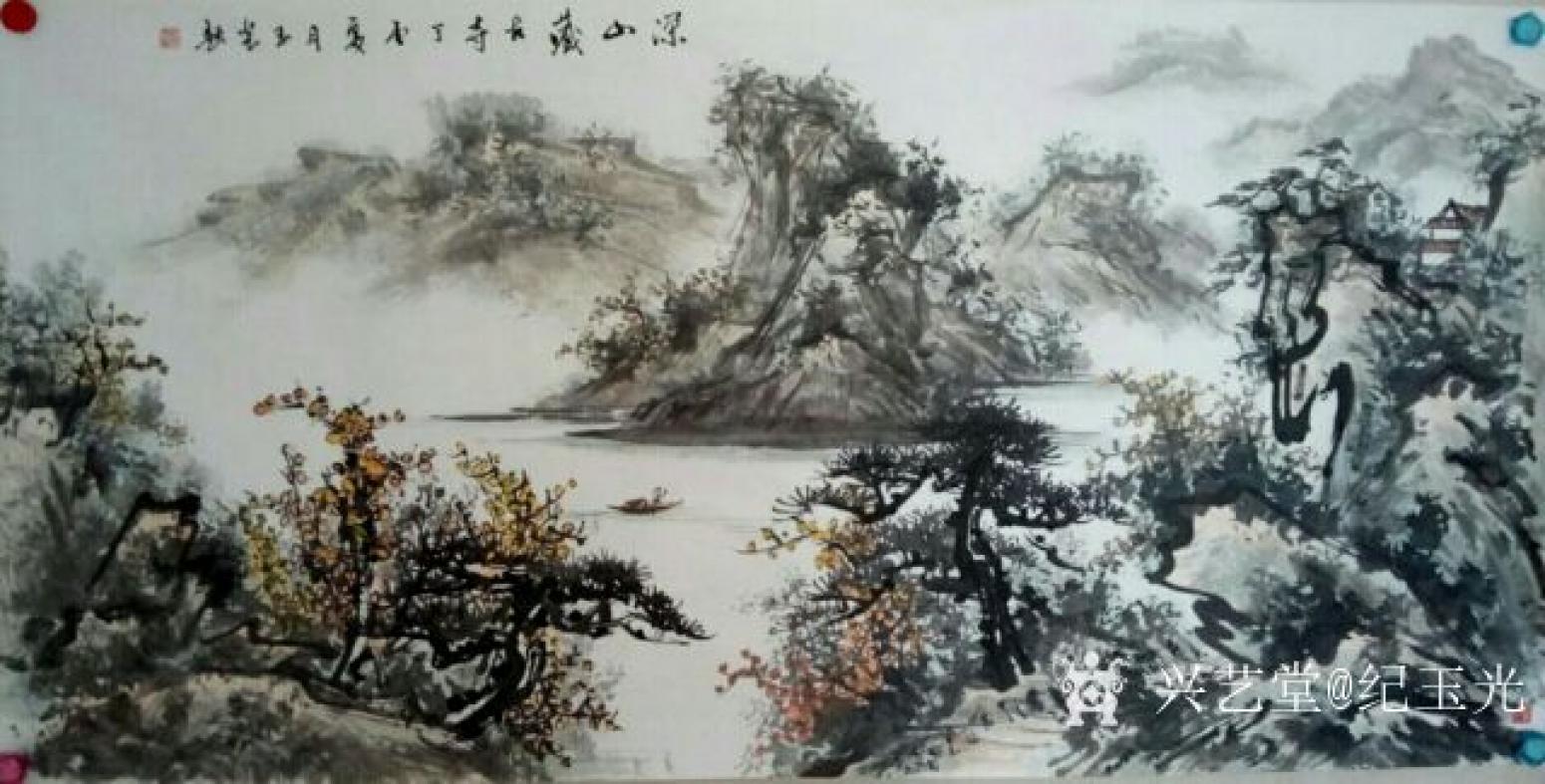 纪玉光国画作品《深山藏古寺》