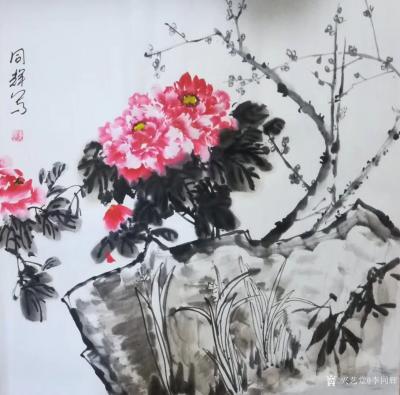 李同辉日记-国画花鸟练笔作品《荷花》《牡丹》，四尺斗方
李同辉【图2】