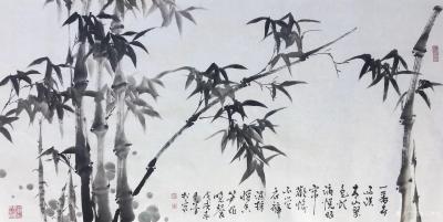 石梦松日记-一番喜雨洗青山，翠色欲滴悦眼帘。欢愉不觉湿衣裤，采将香笋作晚餐。石梦松国画【图1】