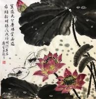 艺术家石广生日记:国画《雨晴》
是日小雨，因见荷叶水珠晶莹透剔，遂生画意。奈【图2】