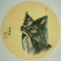 艺术家马新荣日记:动物画《旺财图》团扇作品，尺寸58*58，马新荣作品【图1】