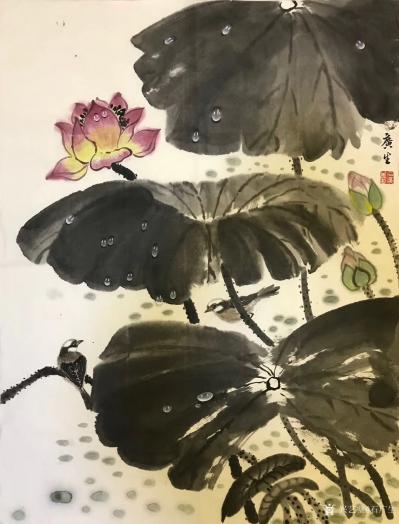 石广生日记-国画《雨后》
在写意画中加入工笔的手法，也未尝不可，齐白石老人总是这样干。所以【图3】