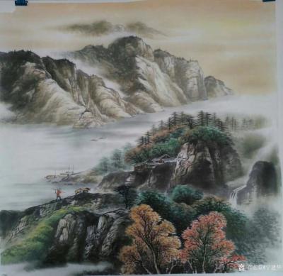 宁建华日记-国画彩墨山水画新作《江南春》，清秀宜人，66×66小品，请老师们欣赏指导。
宁【图2】