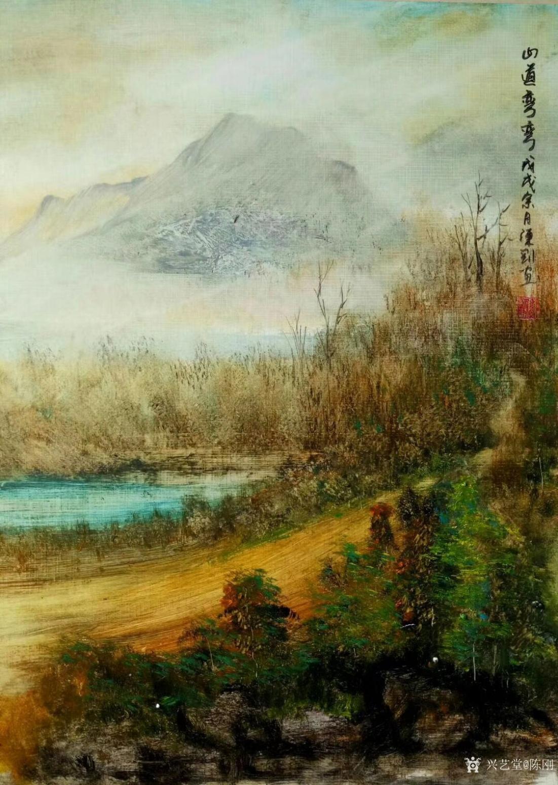 陈刚国画作品《山道弯弯》