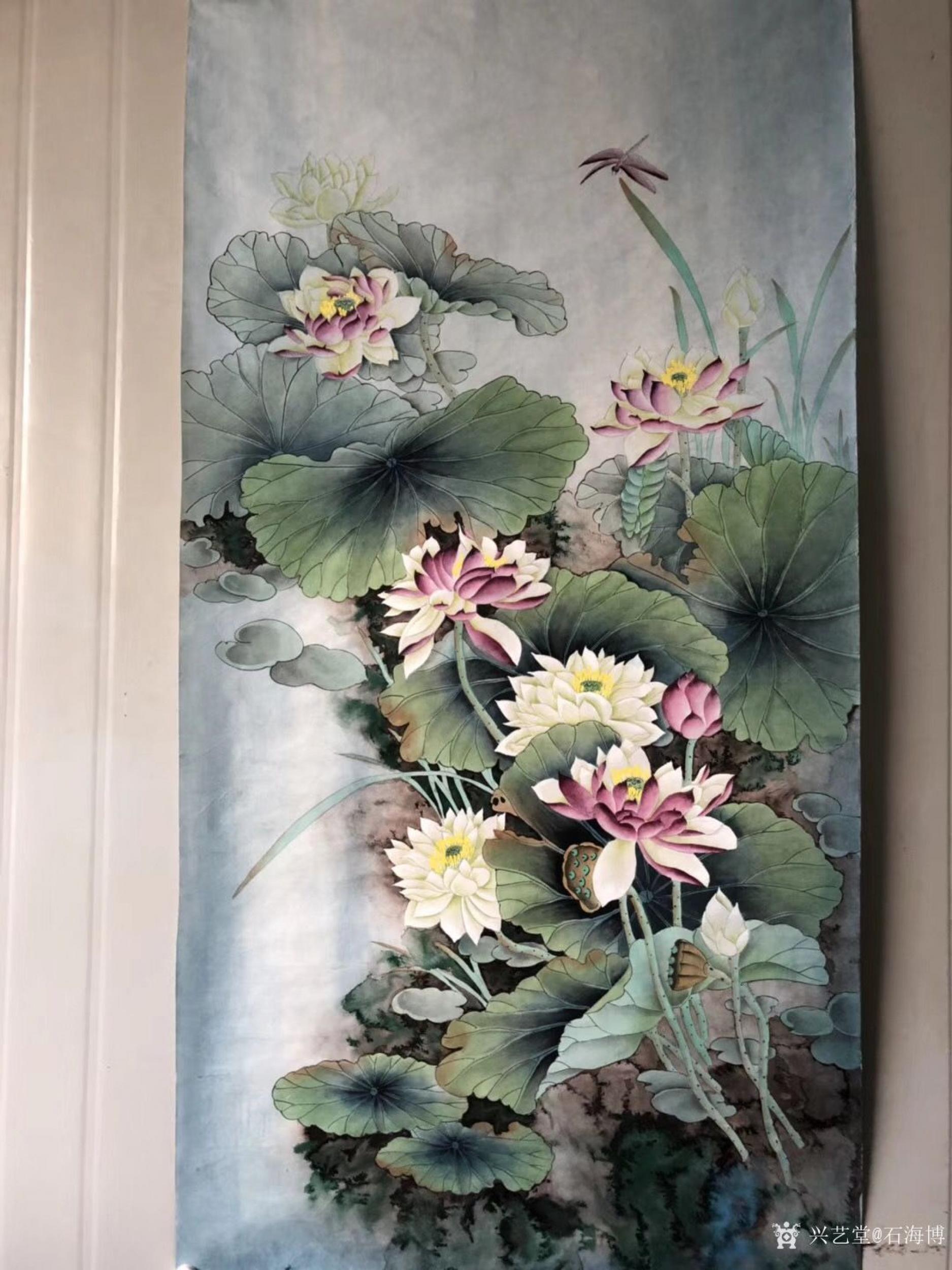 石海博日志-工笔画荷花系列作品3幅,四尺整张,已售,喜欢可订制.