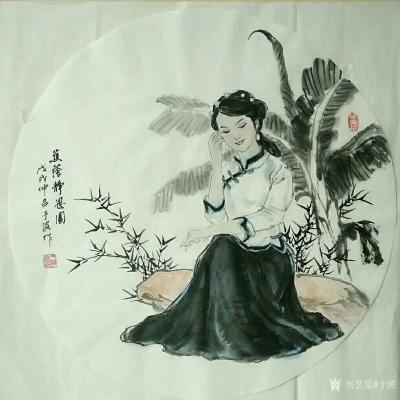 于波日记-国画人物画《休闲时光》小品系列。《莲出碧波分外嫣》《瑞犬解人意，佳麗释心怀》《妇【图4】