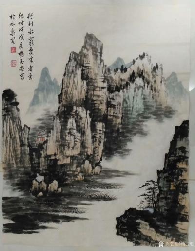 杨玉忠日记-国画山水画《湖山清夏》《行到水穷处，坐看云起时》《山静似太古，日长如小年》《石壁【图2】