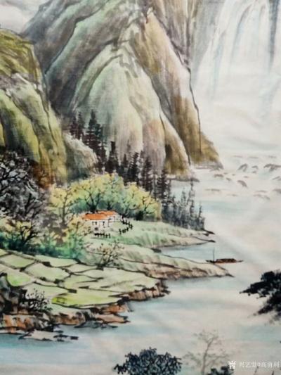 高勇利日记-国画山水画《鐘靈毓秀》，朋友定制的一幅風水畫，四呎整紙，138*69CM，軟片未【图3】