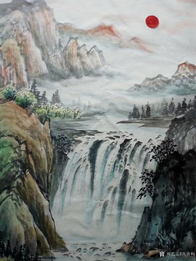 高勇利日记-国画山水画《鐘靈毓秀》，朋友定制的一幅風水畫，四呎整紙，138*69CM，軟片未【图4】