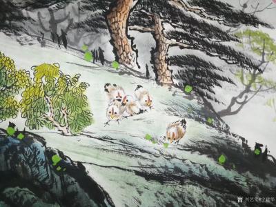 宁建华日记-国画彩墨山水画《富水长流》，尺寸四尺，配局部图，请老师们看看有五只小鸡在那里？【图3】