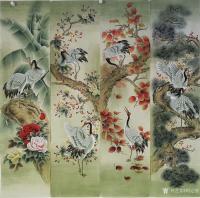 艺术家胡记领日记:工笔花鸟画四条屏，《松鹤延年》，敬请欣赏，欢迎结缘【图0】