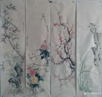 艺术家朱德宾日记:国画四条屏《梅、兰、竹、菊》已完成，喜欢的来吧，仿古色宣纸。【图2】