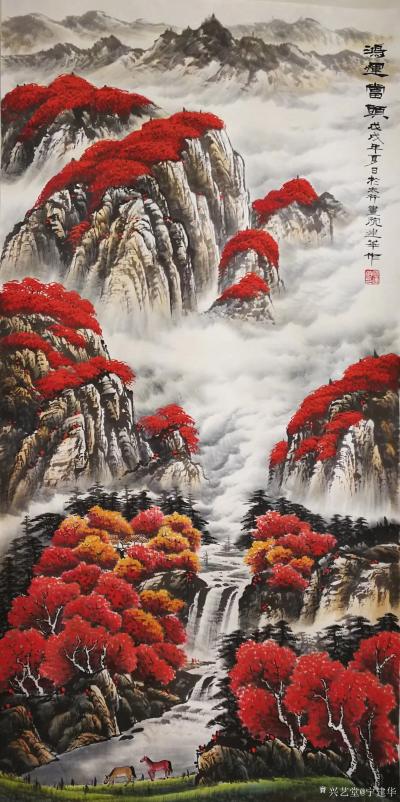 宁建华日记-四尺竖幅彩墨山水画《鸿运当头》现品送给老师们欣赏指导