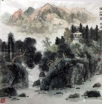 蒋元生日记-每日一画国画山水画《溪山积翠》，60*60cm【图1】