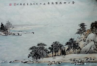 高勇利日记-国画山水画新作《蒼山如洗碧空青》
，尺寸六尺對開，180*50cm
軟片未裝【图3】