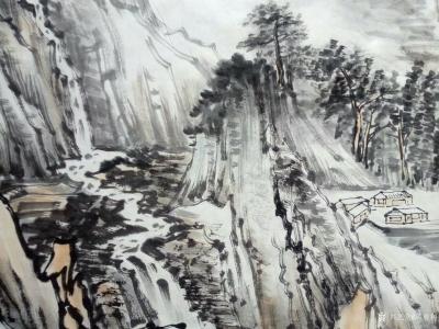 高勇利日记-国画山水画新作《蒼山如洗碧空青》
，尺寸六尺對開，180*50cm
軟片未裝【图4】