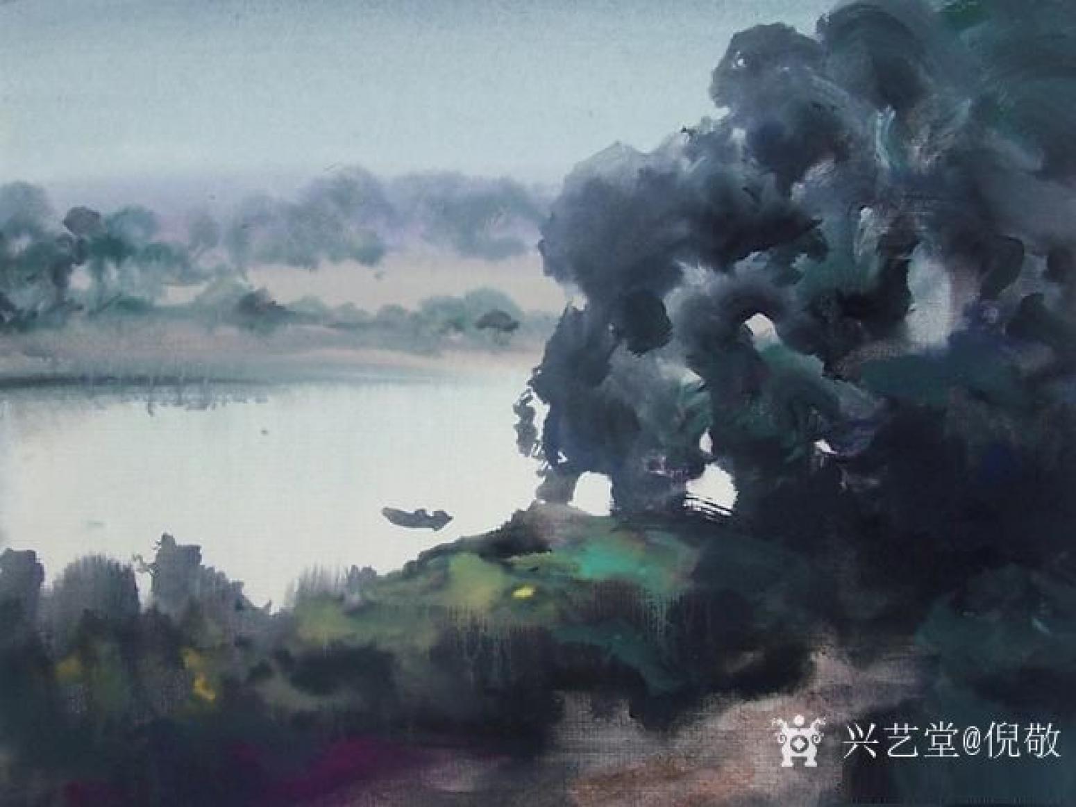 倪敬油画作品《锦江河》