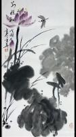 艺术家曹金华日记:清新写意国画荷花系列作品，尺寸69*34cm，【图1】