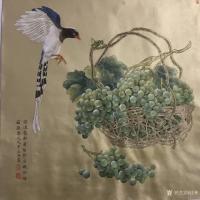 艺术家汪林日记:工笔花鸟画新作品《露浓压架葡萄熟 凭栏伫眺待君来》60x60【图1】