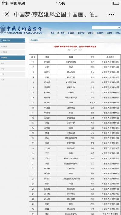 马卫巍荣誉-本人作品，229号《春树暮云》入选中国美协中国梦.燕赵雄风全国中国画、油画作品展【图1】