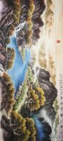 艺术家宁建华日记:刚完成的彩墨山水《山里人家秋意浓》，尺寸80*180cm，送【图1】