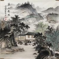 艺术家李伟成日记:国画仿古山水画五幅：《疏林闲窗》《溪山静幽》，《嘉木芳妍》，【图1】