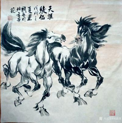 刘建国日记-画马，画马，《天涯俊侣》《春回草原》《千里之行始于足下》《踏春图》，分享近作，敬【图1】