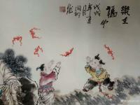 艺术家侯同印日记:国画人物画近作《乐在福中》尺寸68x138cm,，《八仙过海【图1】