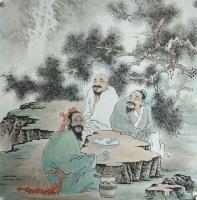 艺术家谷风日记:国画人物画《昭君出塞》，尺寸68＊138cm，
《松下品茗【图1】