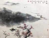 艺术家罗树辉日记:《乐道》，国画山水画，四尺斗方68x68cm，宁静的河水，悠【图0】