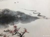 艺术家罗树辉日记:《乐道》，国画山水画，四尺斗方68x68cm，宁静的河水，悠【图1】