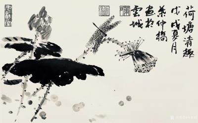 叶仲桥日记-每天一画：《荷塘清趣》国画花鸟画，规格38*28cm ，请欣赏【图1】