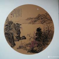 艺术家高勇利日记:国画山水画小品《李白詩意》，尺寸50*50cm，卡紙圓光
【图0】