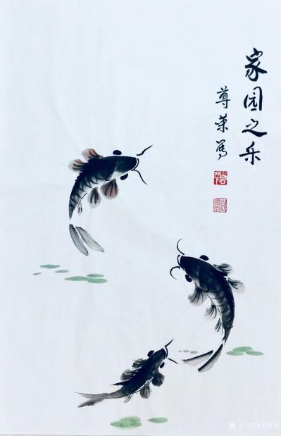 李尊荣日记-新作鱼蟹图一组《家园之乐》《和谐》《情谊》《相随》，尺寸40x 60cm,早安【图1】