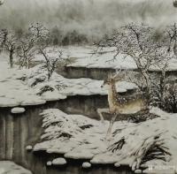 艺术家刘娟日记:《鹿溪霁雪》《冬日鹿语》国画动物画鹿，新作，四尺斗方68*6【图0】