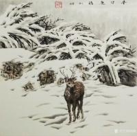 艺术家刘娟日记:《鹿溪霁雪》《冬日鹿语》国画动物画鹿，新作，四尺斗方68*6【图1】