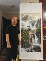 艺术家宁建华日记:《幽谷飞瀑》四尺竖幅国画彩墨山水画，已装裱，客户订单今天刚发【图0】