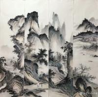 艺术家李伟成日记:四条屏仿古山水画，尺寸38*138cm，请欣赏，尚未落款，需【图0】